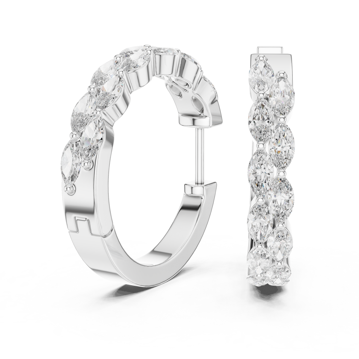 أقراط حلقية بألماس بيضاوي in White Gold - VYKA Diamonds