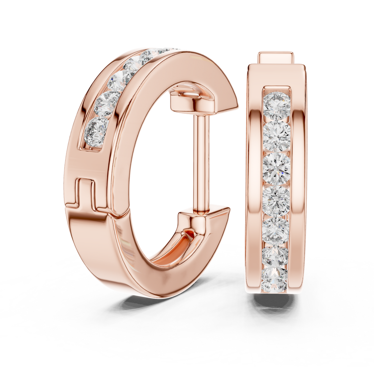 أقراط حلقية صغيرة بالألماس بترصيع القناة in Rose Gold - VYKA Diamonds