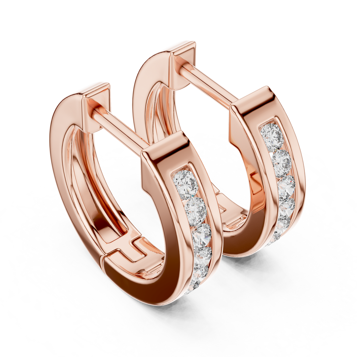 Channel Set Diamond Huggie Earrings