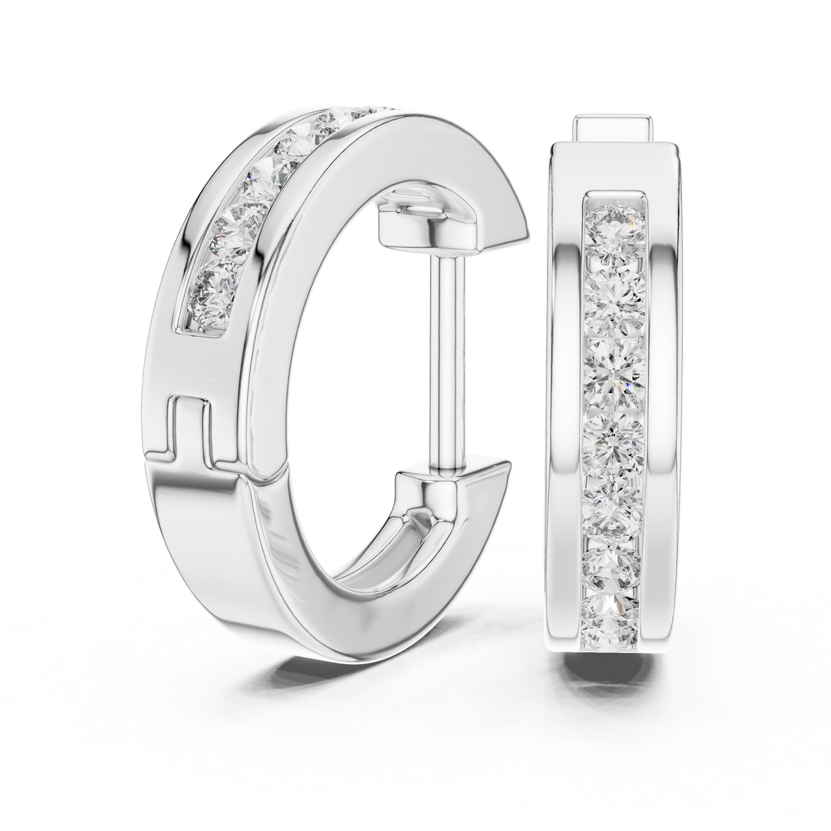 Channel Set Diamond Huggie Earrings