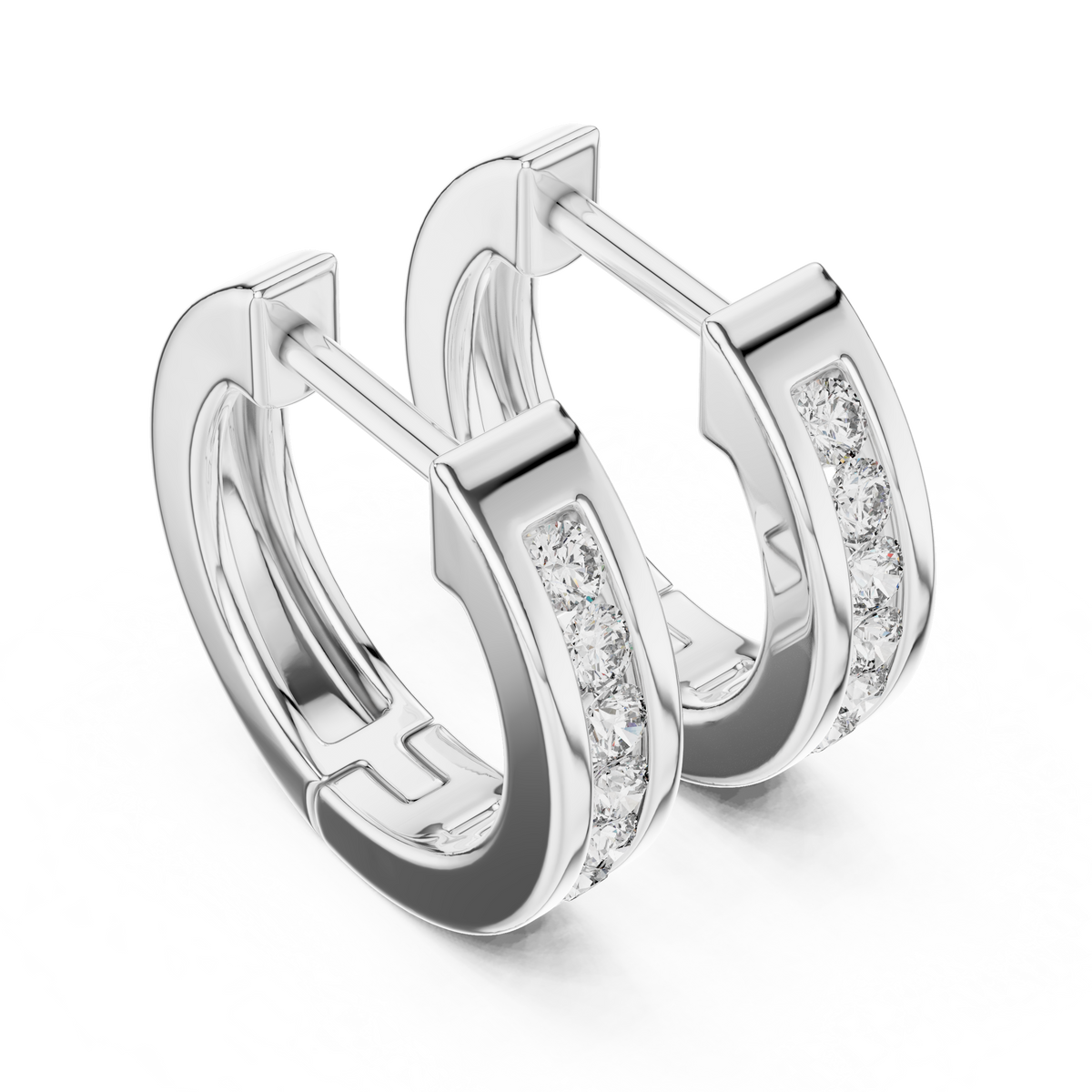 Channel Set Diamond Huggie Earrings