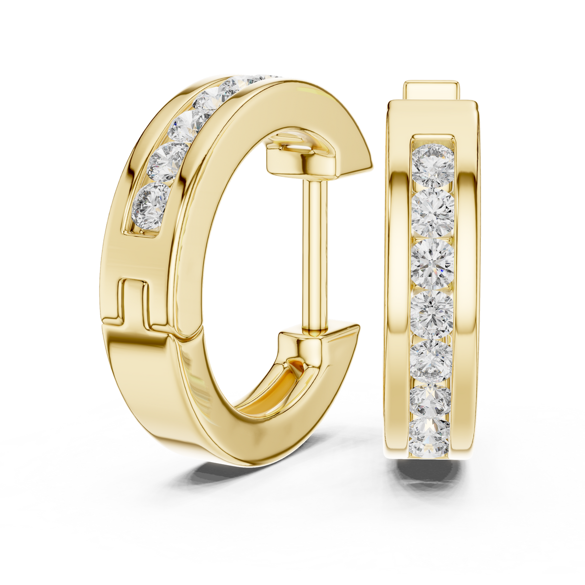 Channel Set Diamond Huggie Earrings