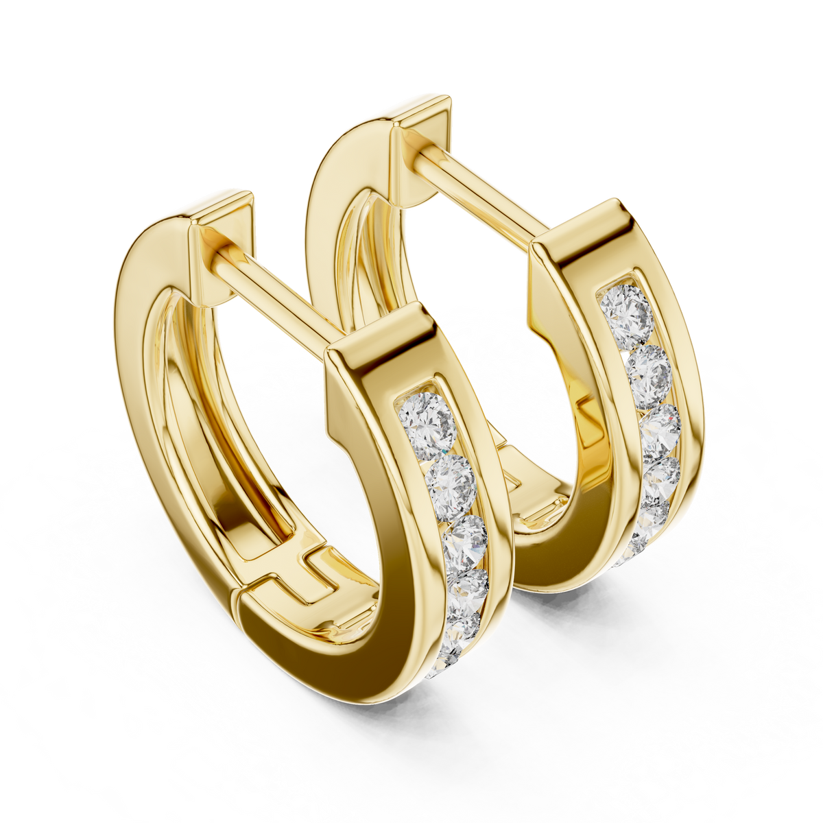 Channel Set Diamond Huggie Earrings