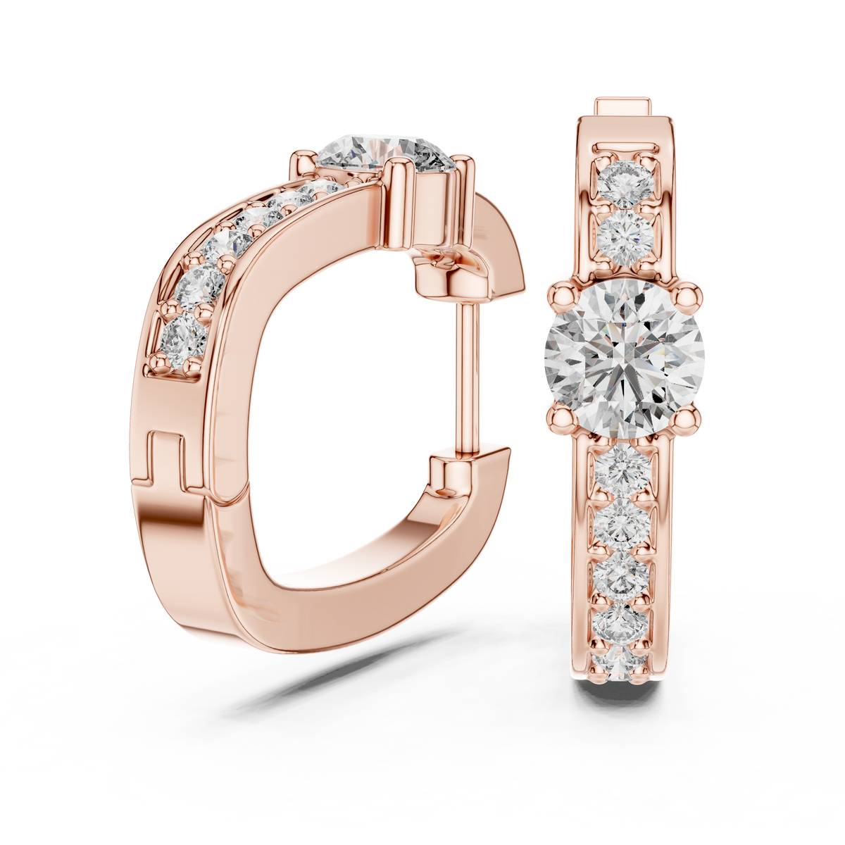 أقراط حلقية صغيرة بألماس سوليتير وباڤيه in Rose Gold - VYKA Diamonds
