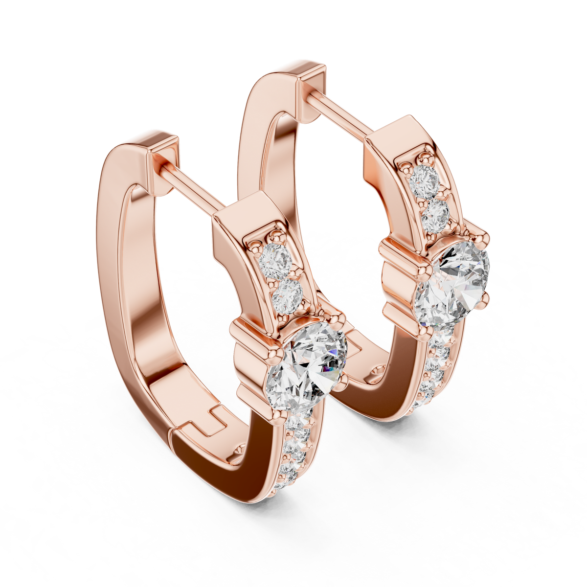 Solitaire Pave Diamond Huggie Earrings