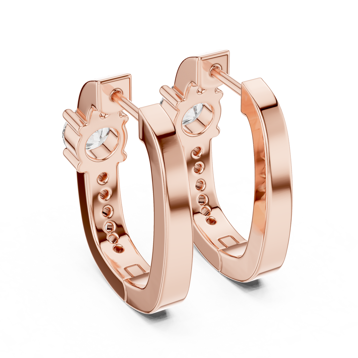 Solitaire Pave Diamond Huggie Earrings