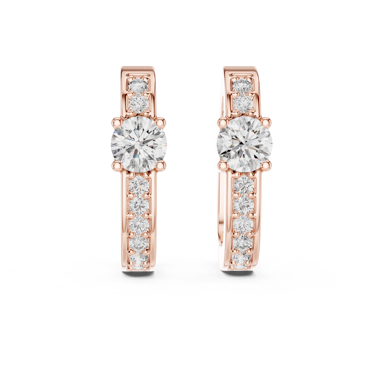 Solitaire Pave Diamond Huggie Earrings