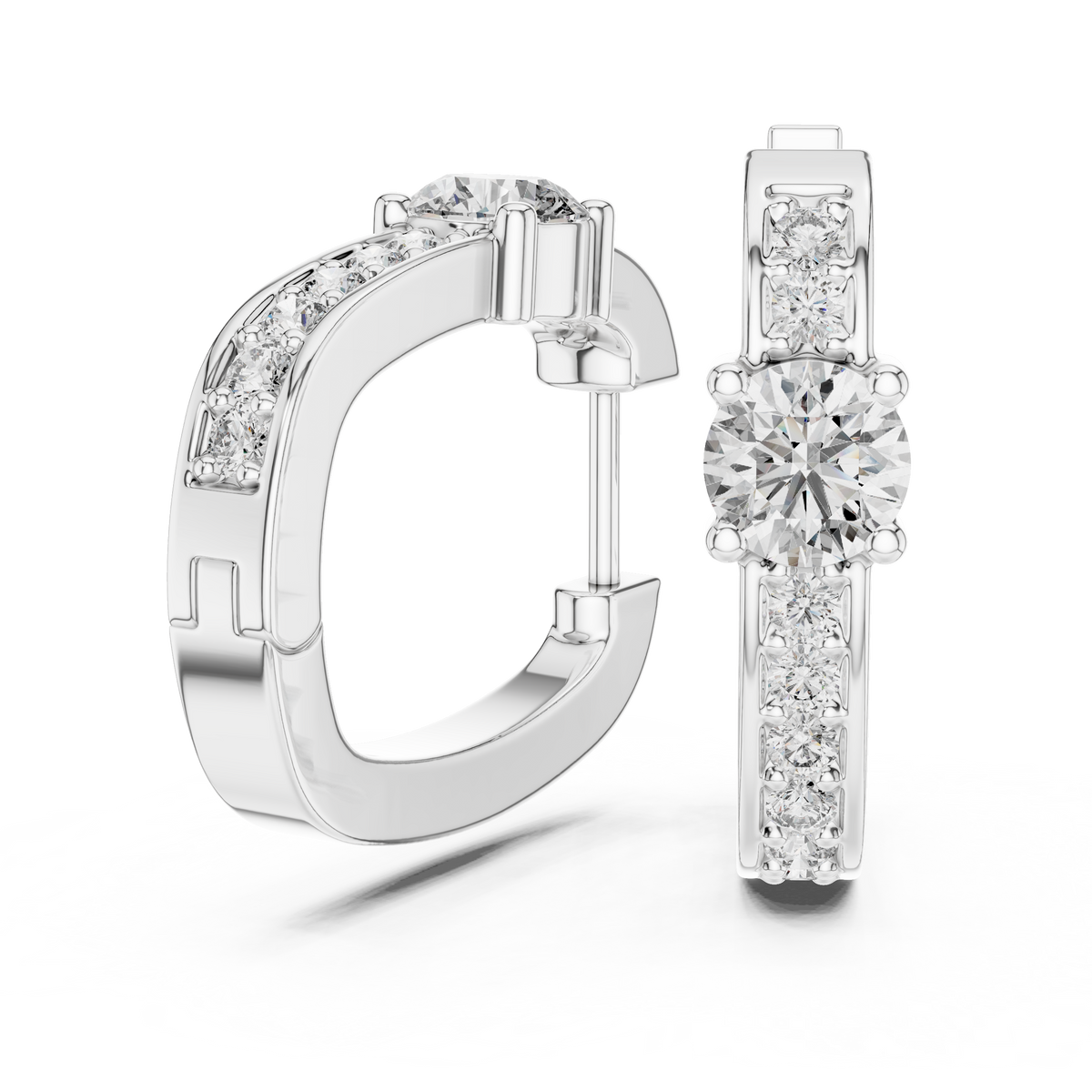 Solitaire Pave Diamond Huggie Earrings