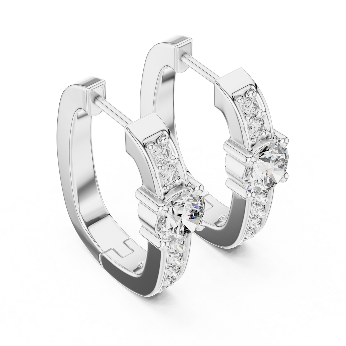 Solitaire Pave Diamond Huggie Earrings
