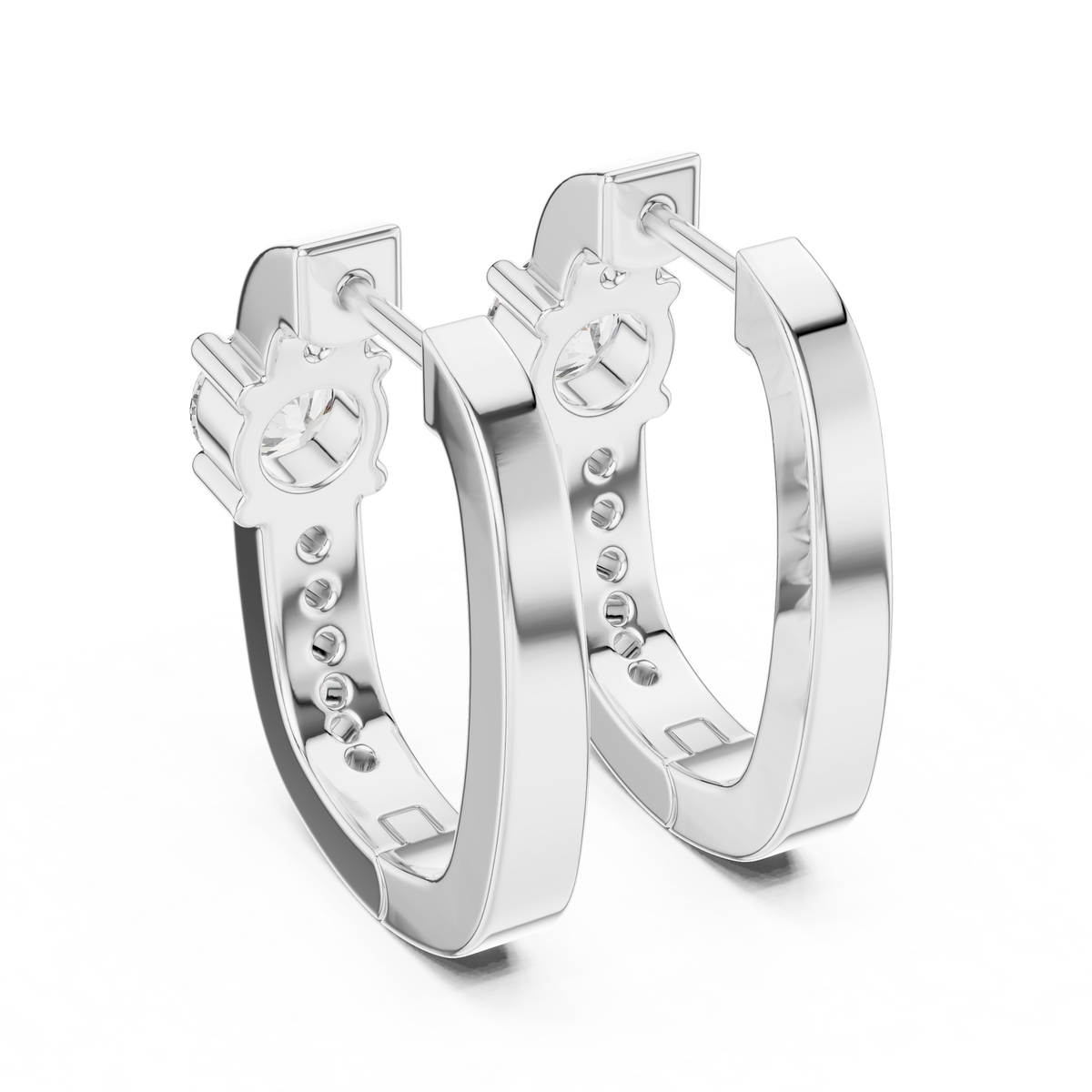 Solitaire Pave Diamond Huggie Earrings