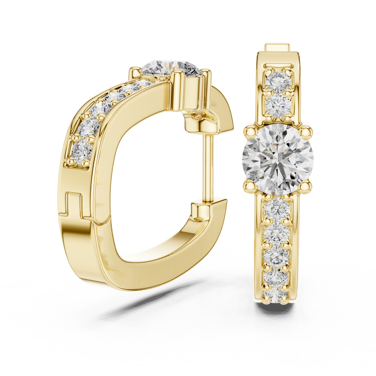 Solitaire Pave Diamond Huggie Earrings