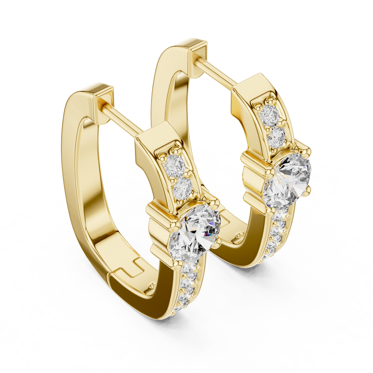 Solitaire Pave Diamond Huggie Earrings