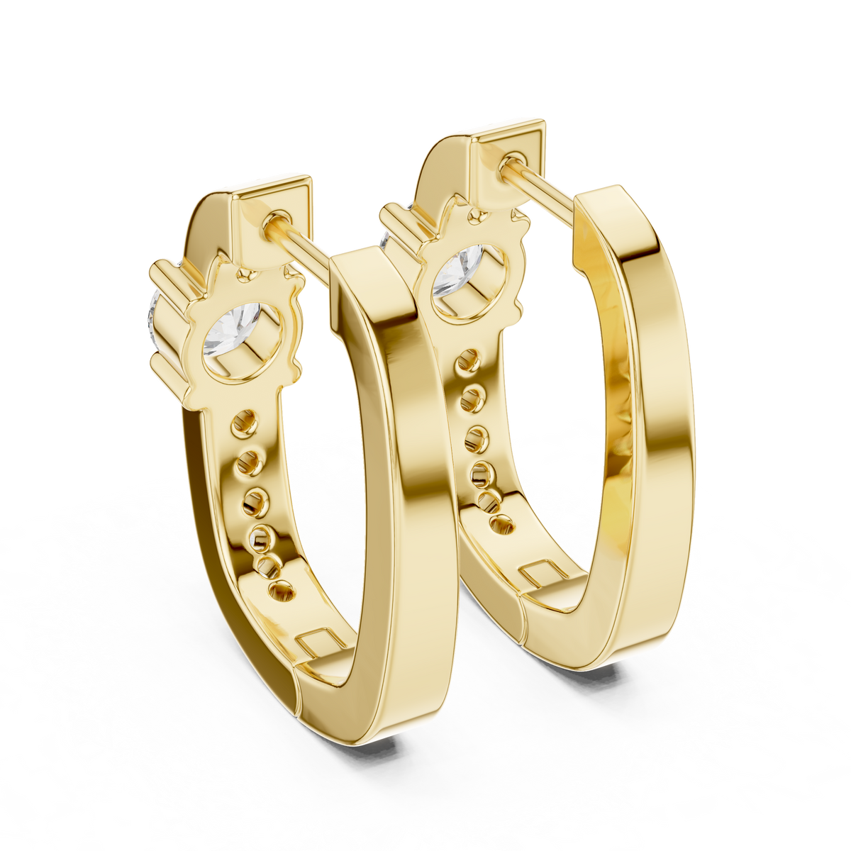 Solitaire Pave Diamond Huggie Earrings