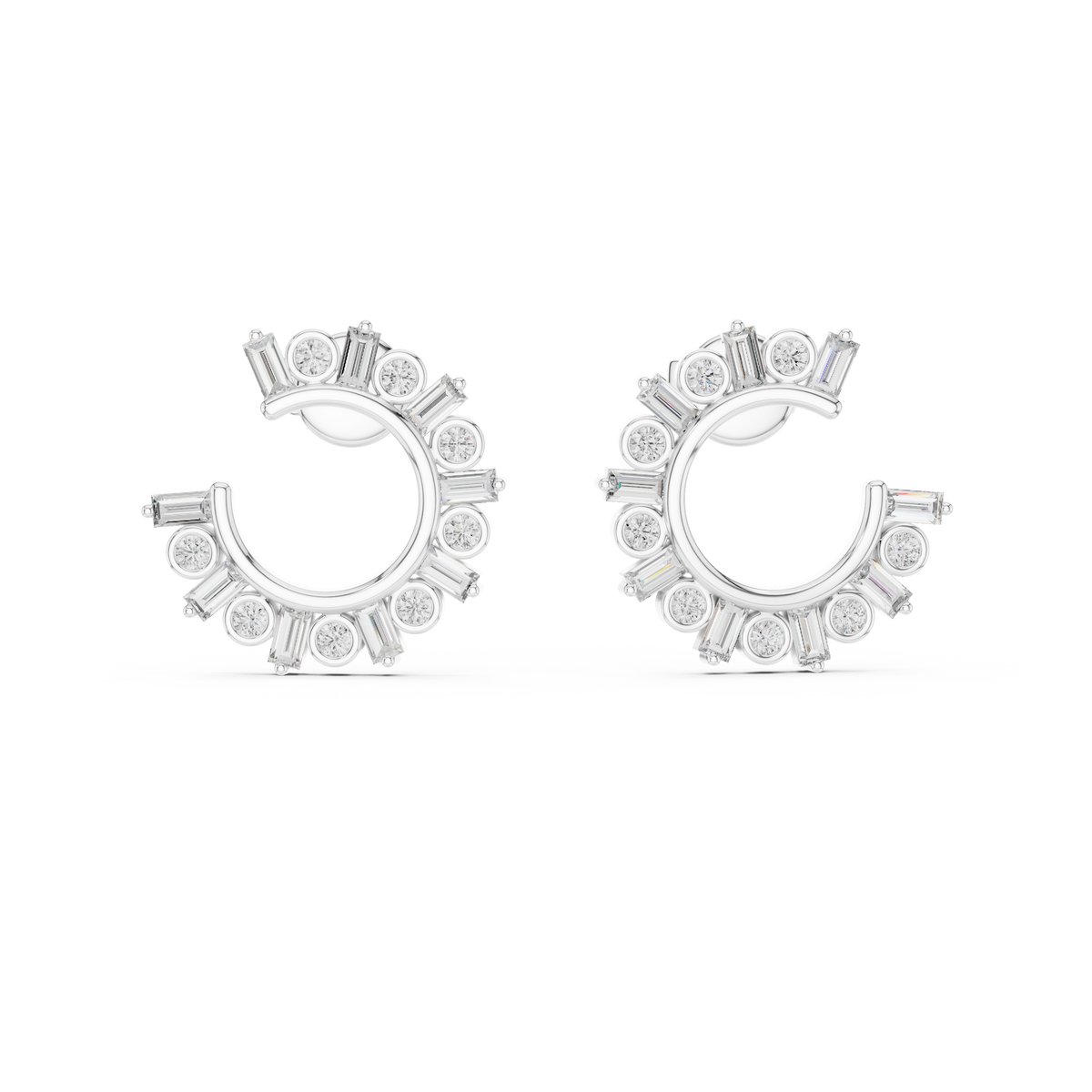 Sunburst Baguette Diamond Earrings in White Gold - VYKA Diamonds