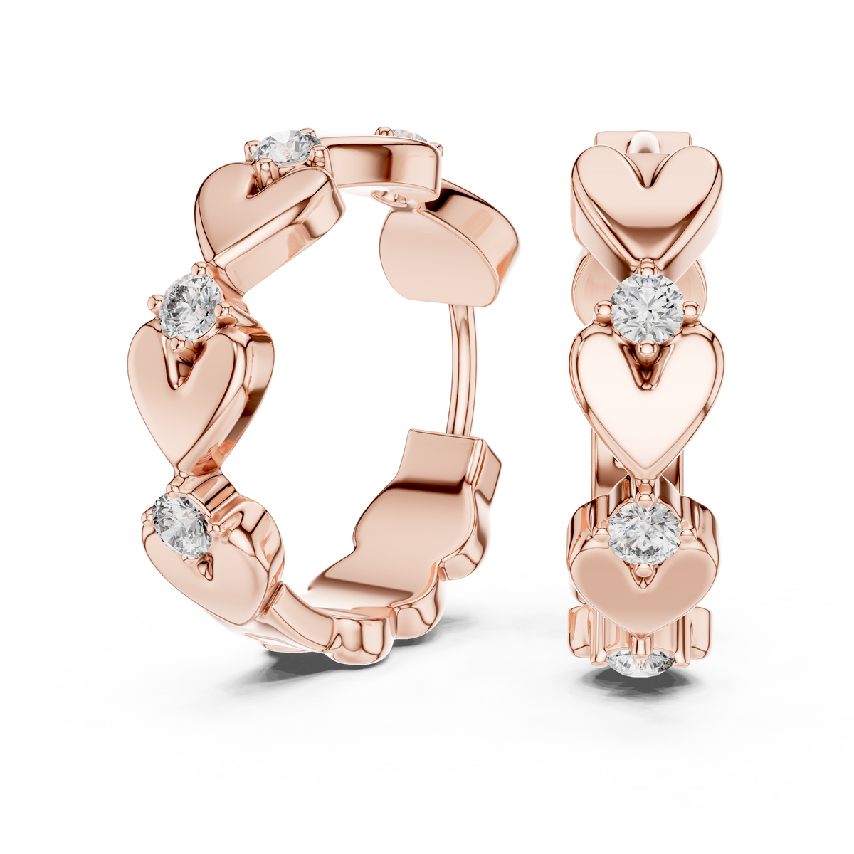 Heart Link Diamond Huggie Earrings