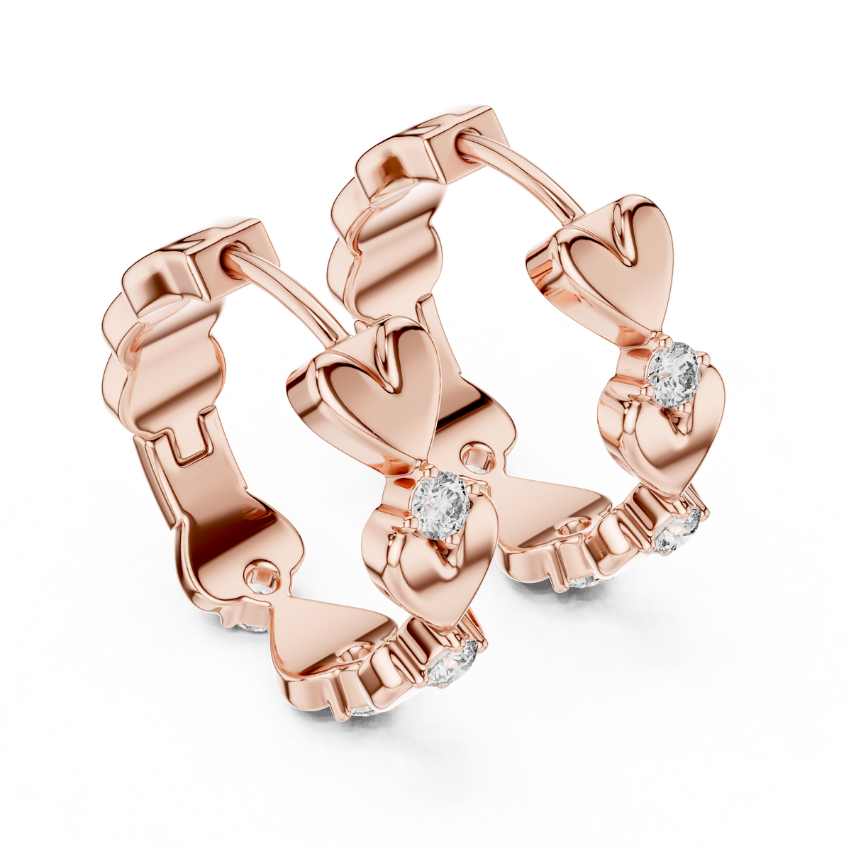 Heart Link Diamond Huggie Earrings