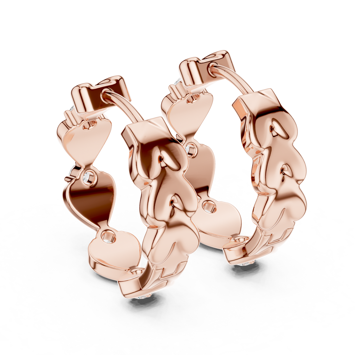 Heart Link Diamond Huggie Earrings in Rose Gold - VYKA Diamonds