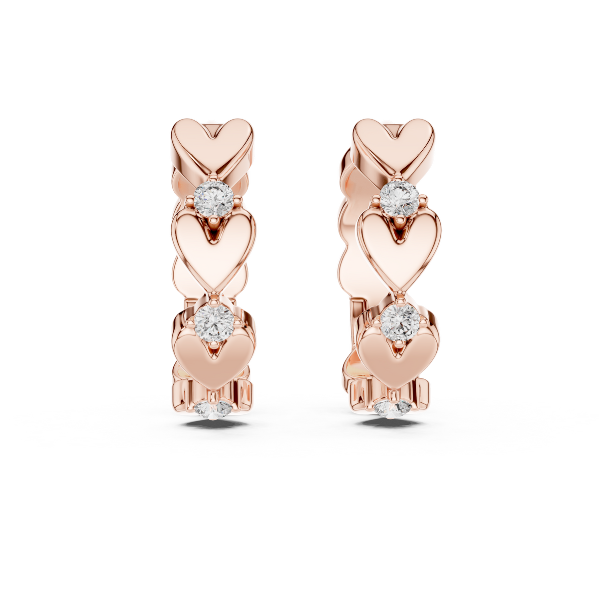Heart Link Diamond Huggie Earrings