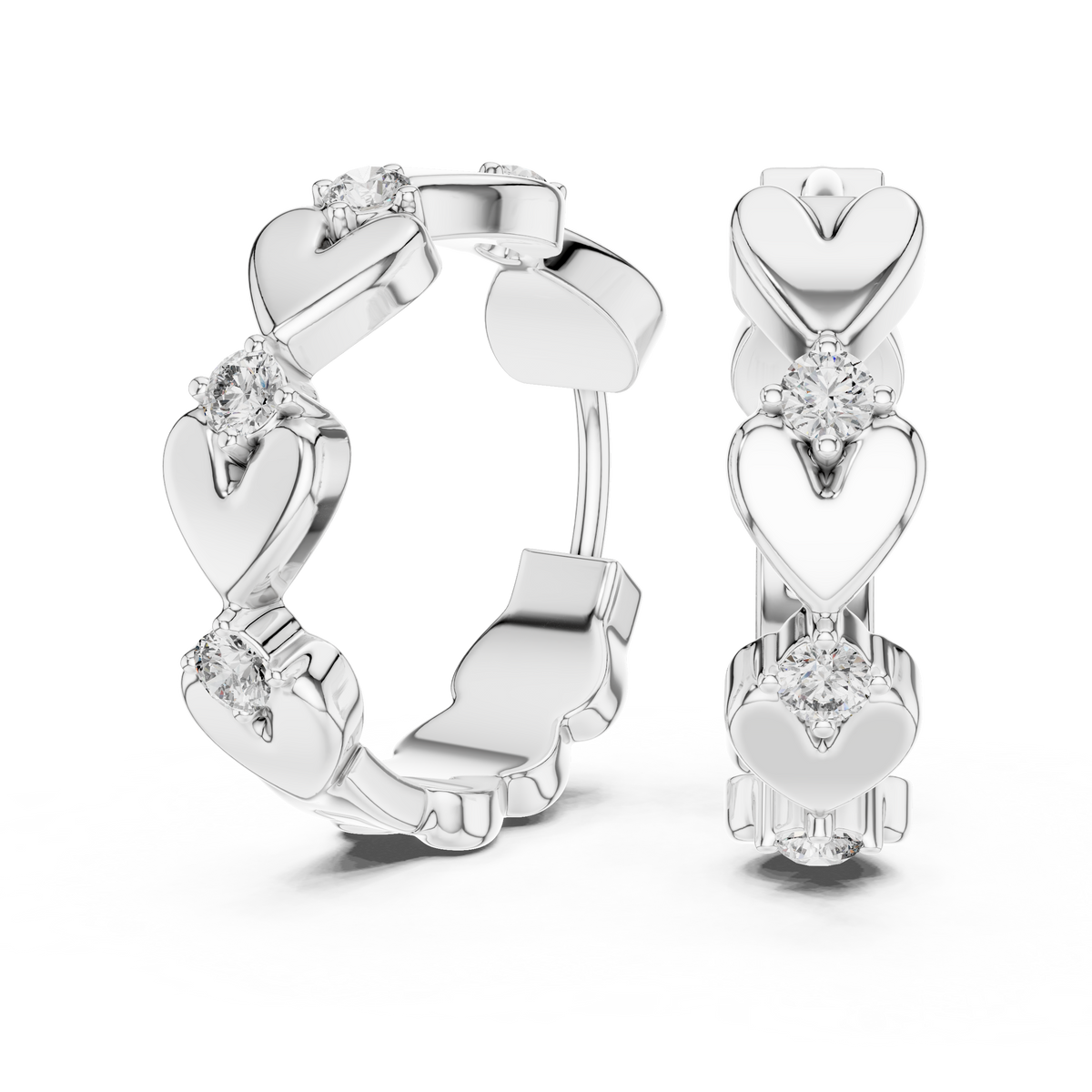 Heart Link Diamond Huggie Earrings in White Gold - VYKA Diamonds