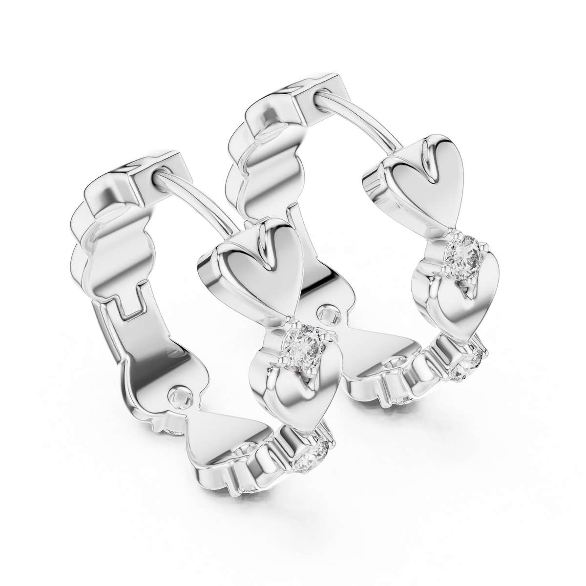 Heart Link Diamond Huggie Earrings