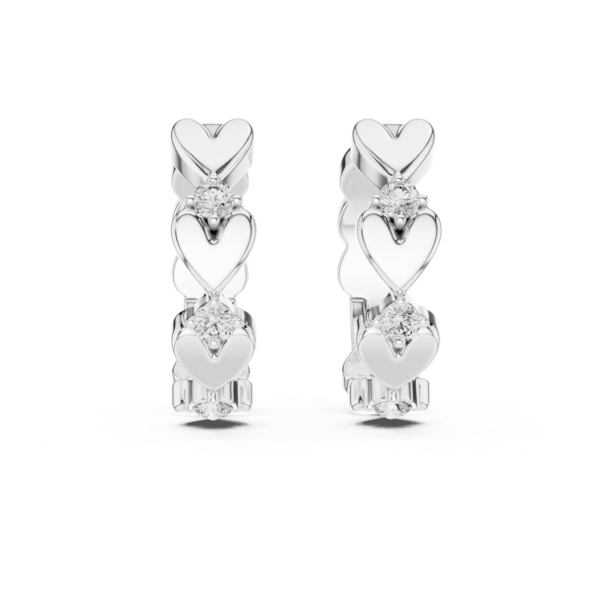 Heart Link Diamond Huggie Earrings in White Gold - VYKA Diamonds