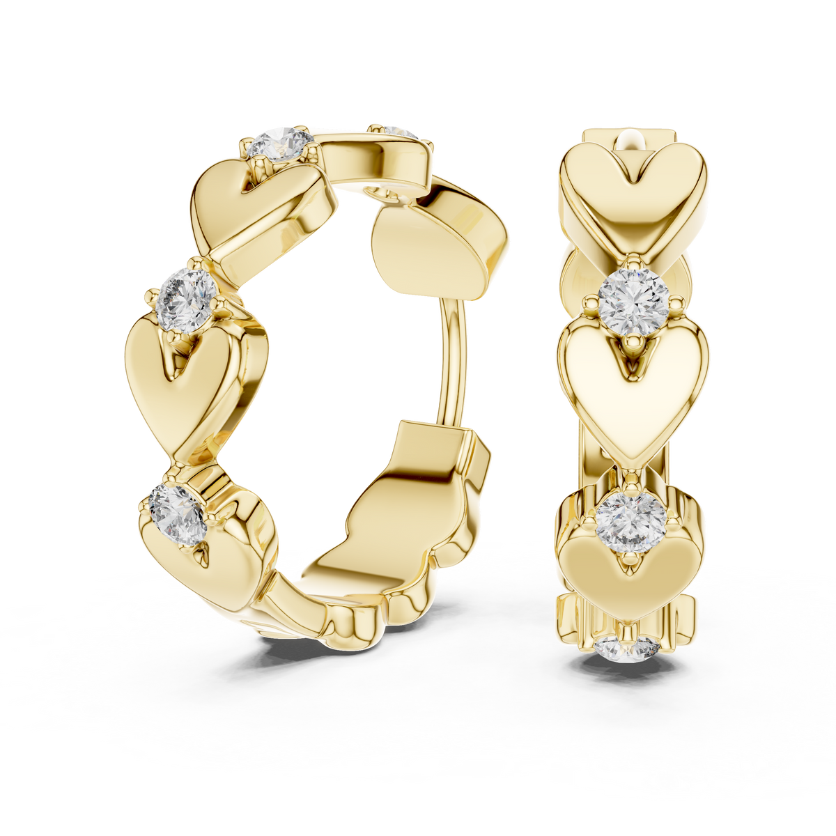Heart Link Diamond Huggie Earrings