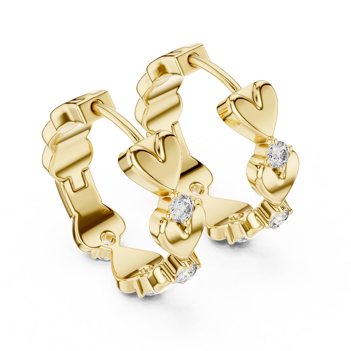 Heart Link Diamond Huggie Earrings