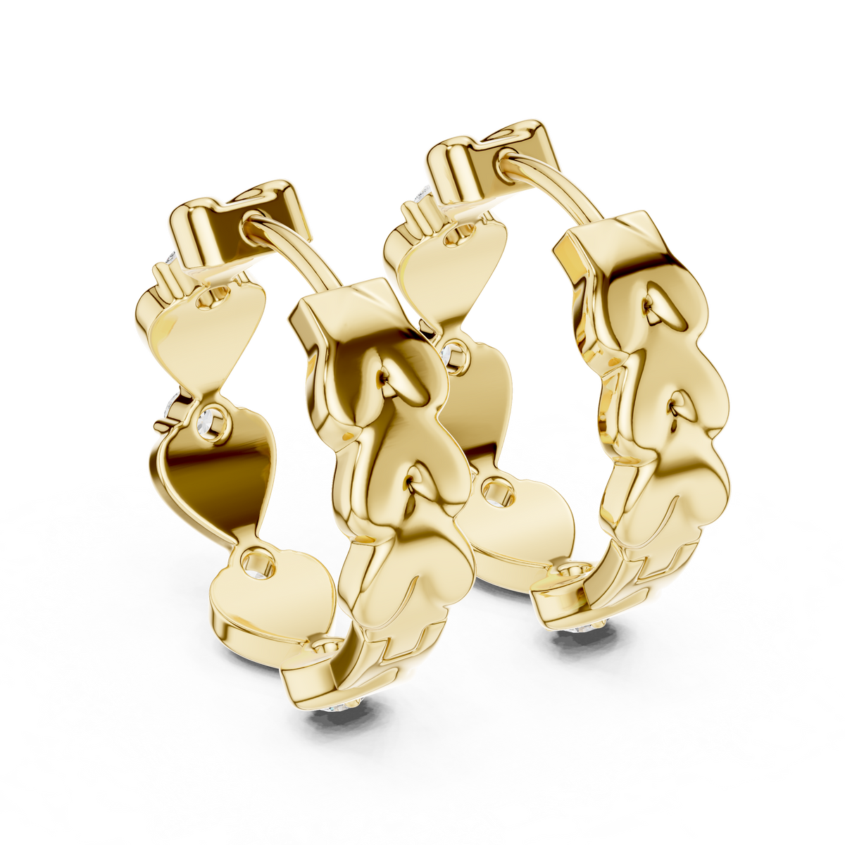 Heart Link Diamond Huggie Earrings