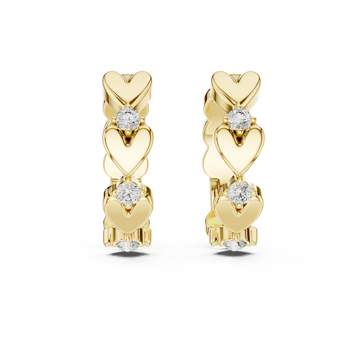 Heart Link Diamond Huggie Earrings in Yellow Gold - VYKA Diamonds