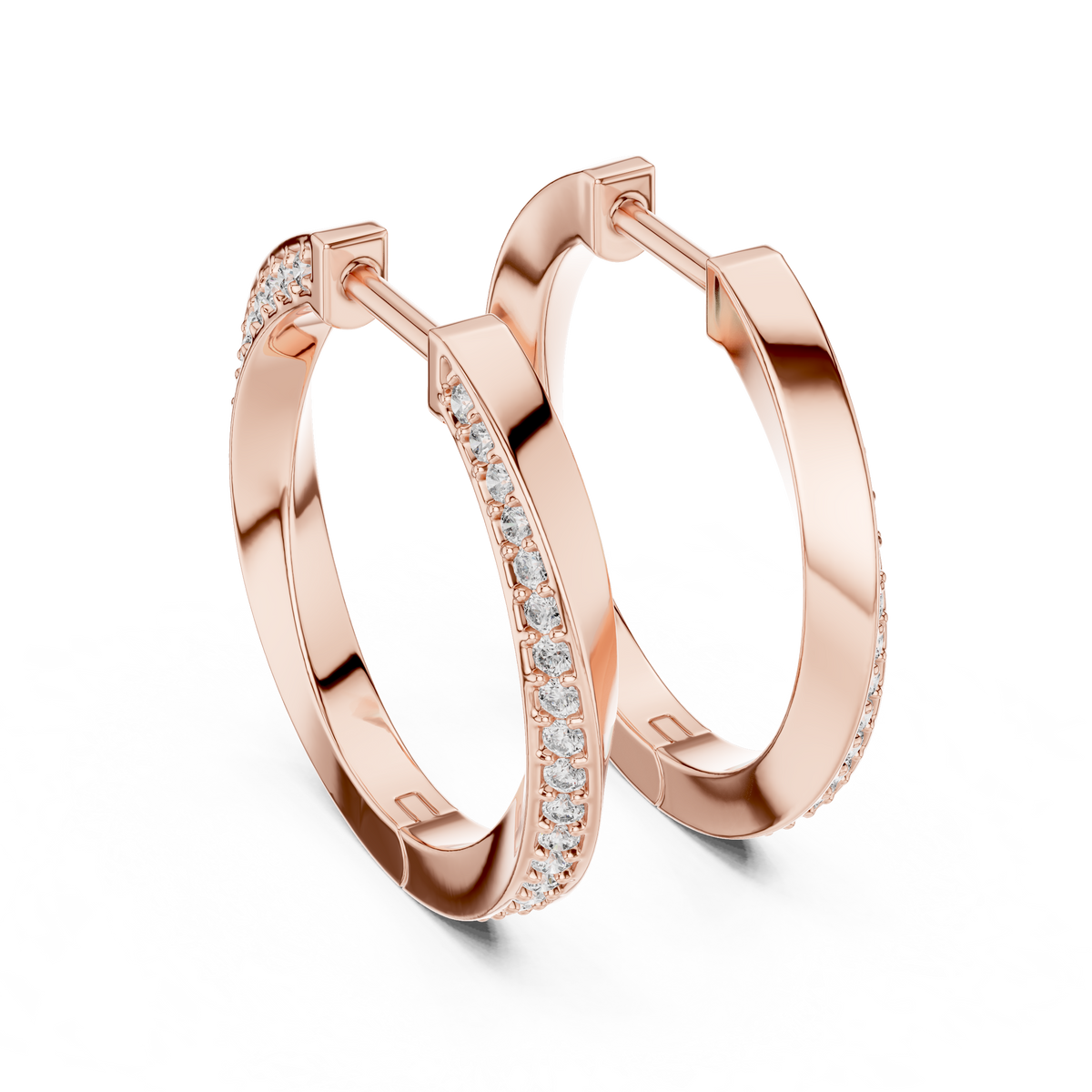 Twisted Pave Diamond Huggie Earrings in Rose Gold - VYKA Diamonds