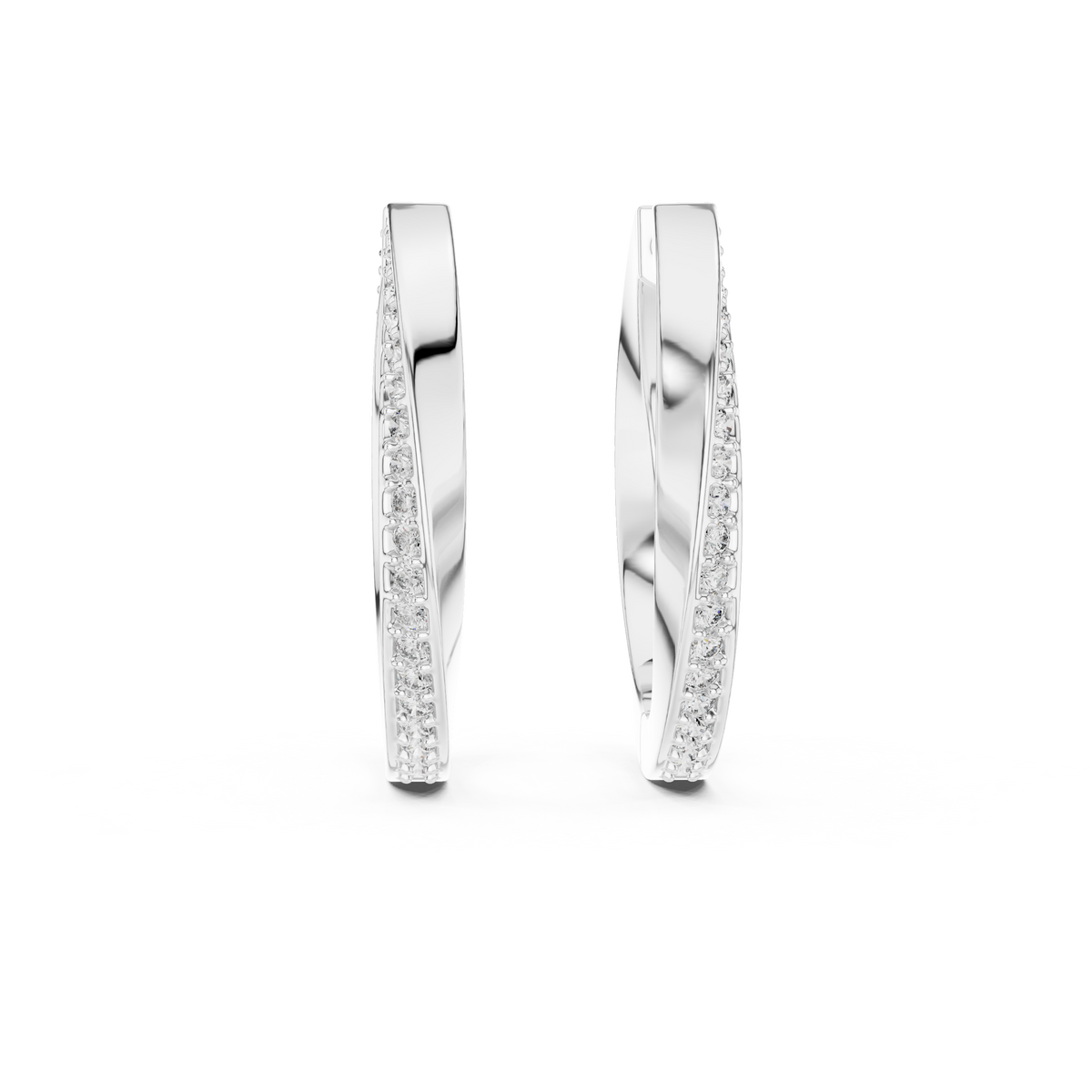 Twisted Pave Diamond Huggie Earrings in White Gold - VYKA Diamonds