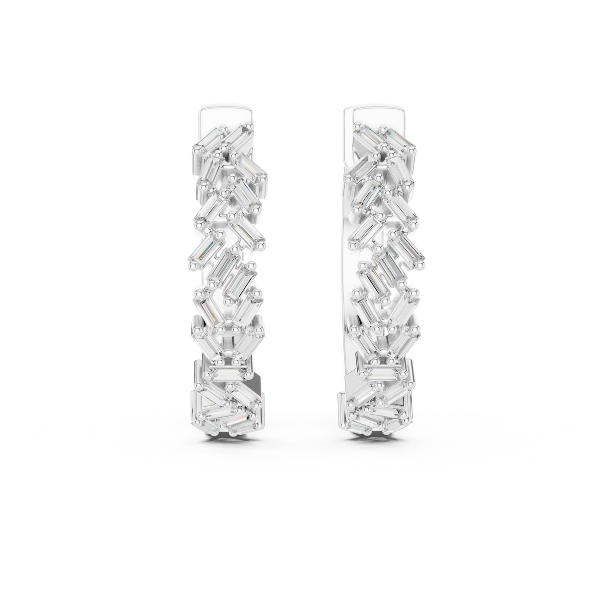 أقراط حلقية بألماس باغيت متناثر in White Gold - VYKA Diamonds