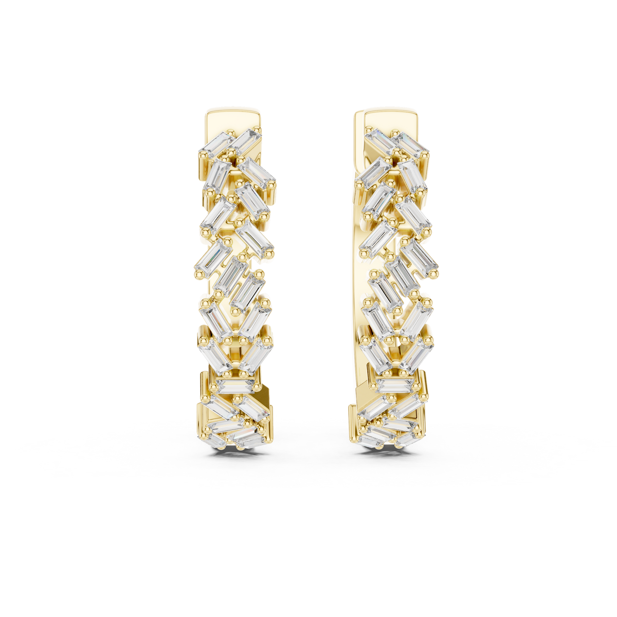 أقراط حلقية بألماس باغيت متناثر in Yellow Gold - VYKA Diamonds