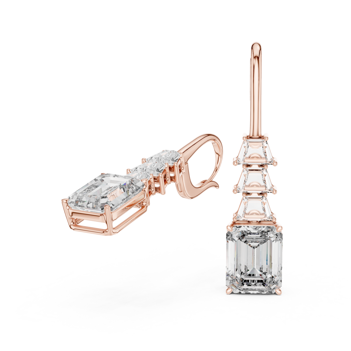 أقراط متدلّية بشلال من ألماس إمرلد in Rose Gold - VYKA Diamonds