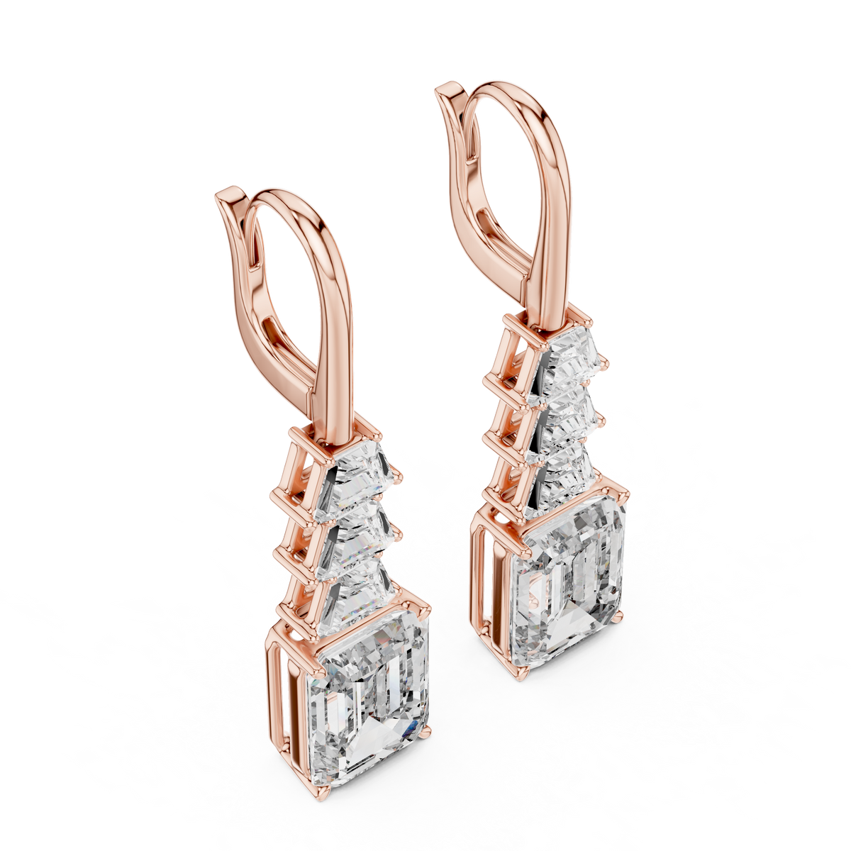 أقراط متدلّية بشلال من ألماس إمرلد in Rose Gold - VYKA Diamonds