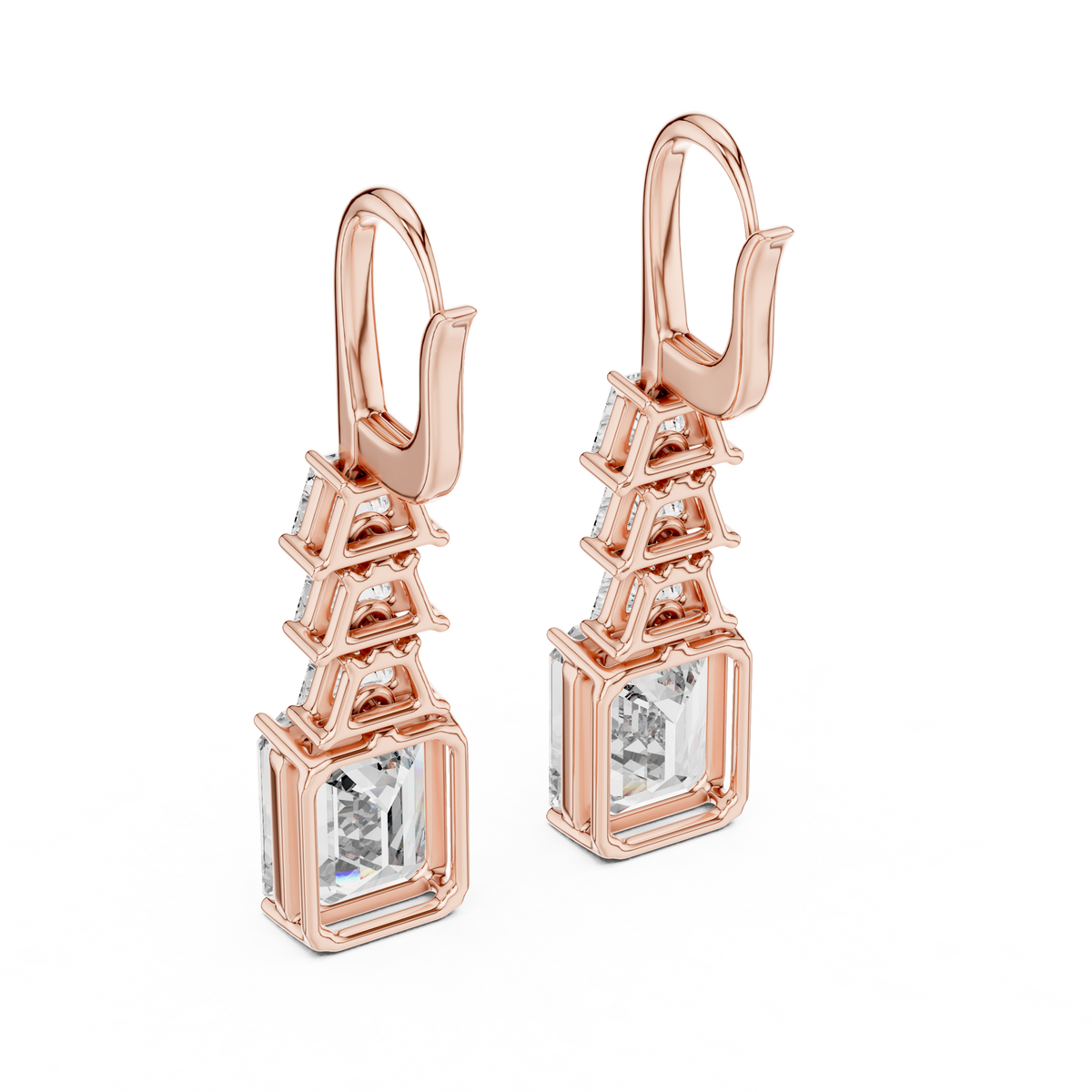 أقراط متدلّية بشلال من ألماس إمرلد in Rose Gold - VYKA Diamonds