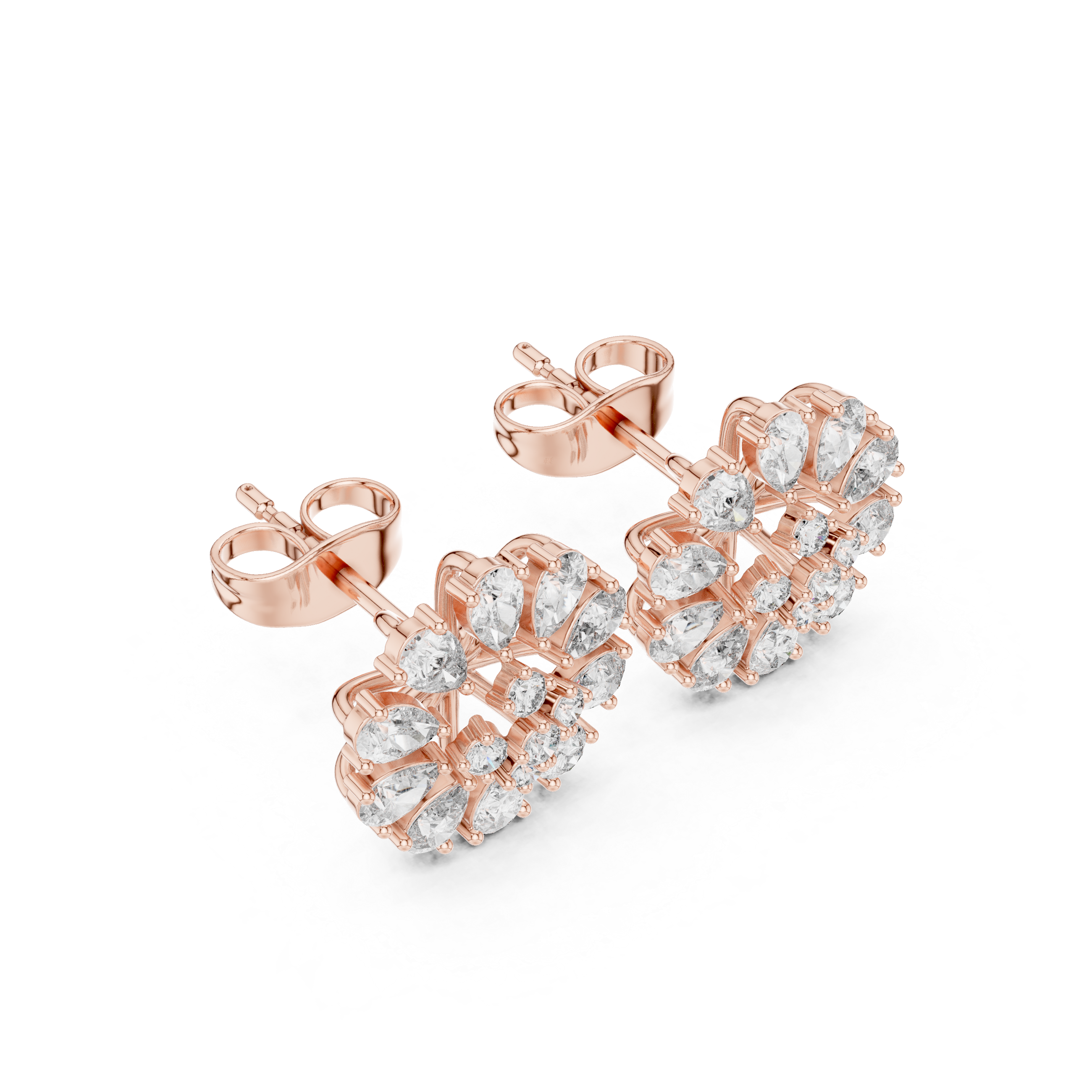Articulated Chain Diamond Stud Earrings in Rose Gold - VYKA Diamonds