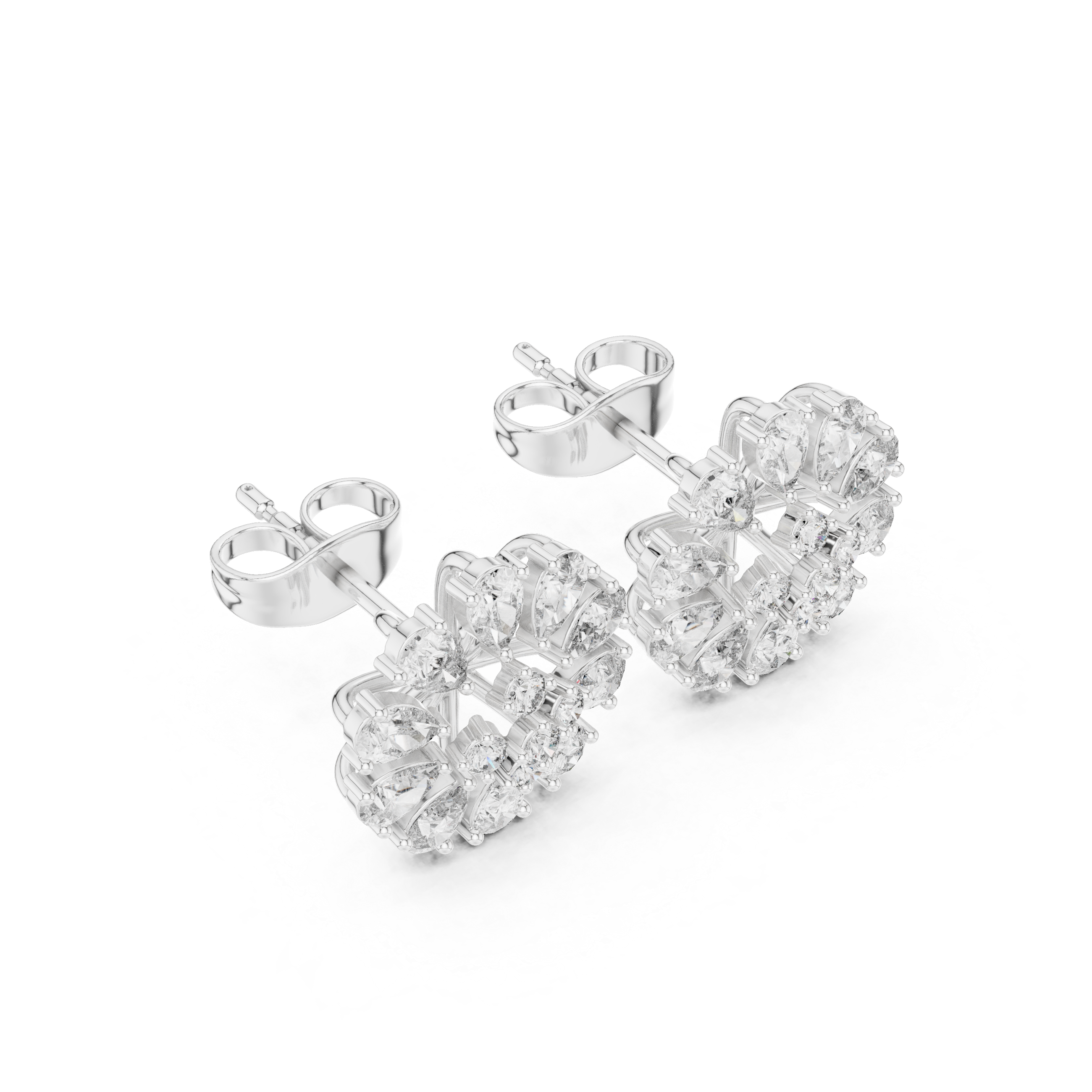 Articulated Chain Diamond Stud Earrings in White Gold - VYKA Diamonds
