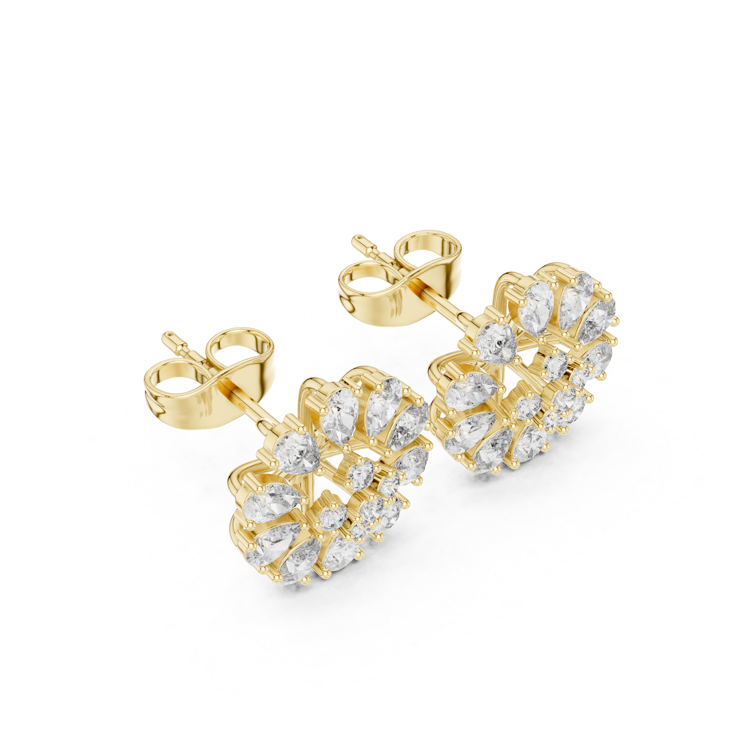 Articulated Chain Diamond Stud Earrings in Yellow Gold - VYKA Diamonds