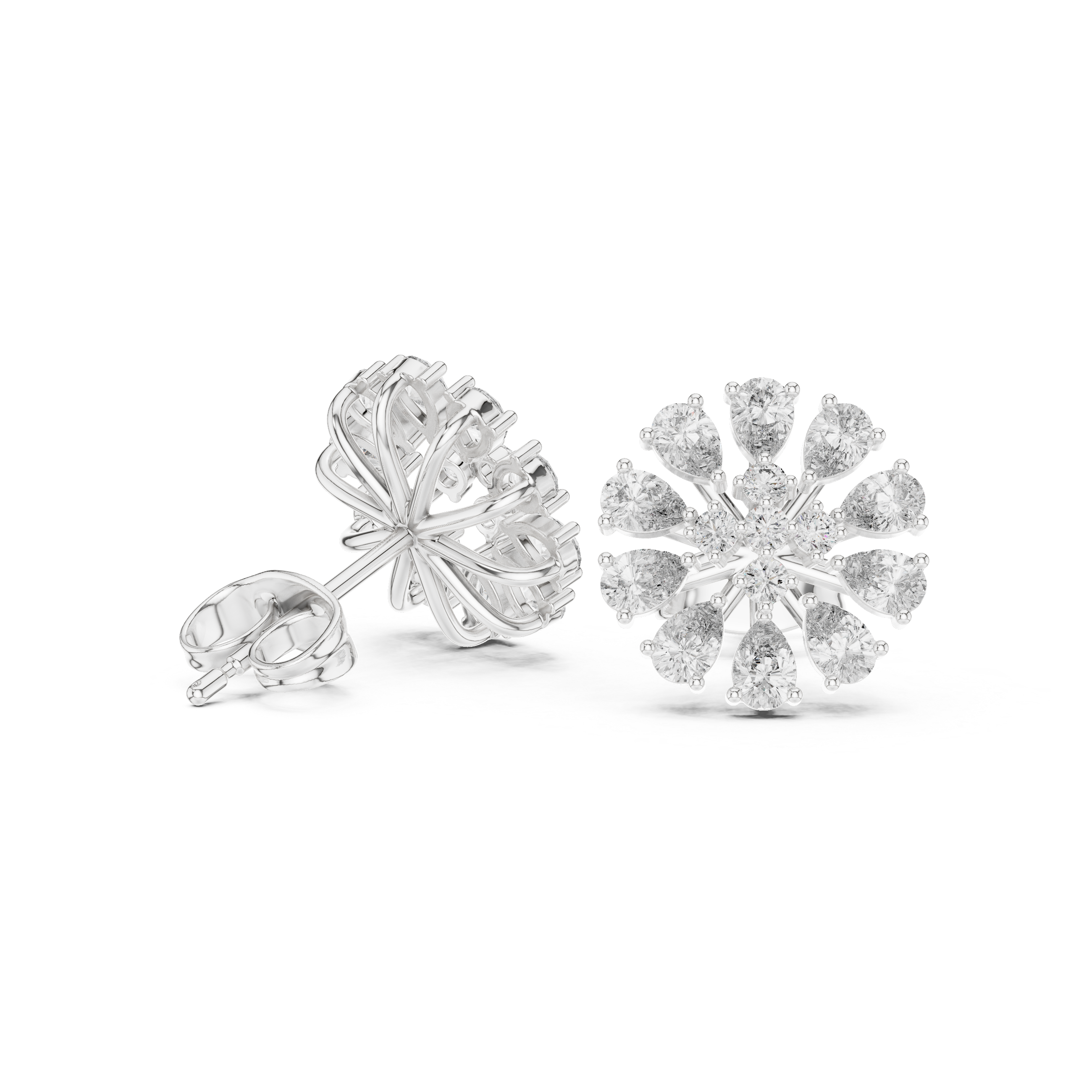 Articulated Chain Diamond Stud Earrings in White Gold - VYKA Diamonds