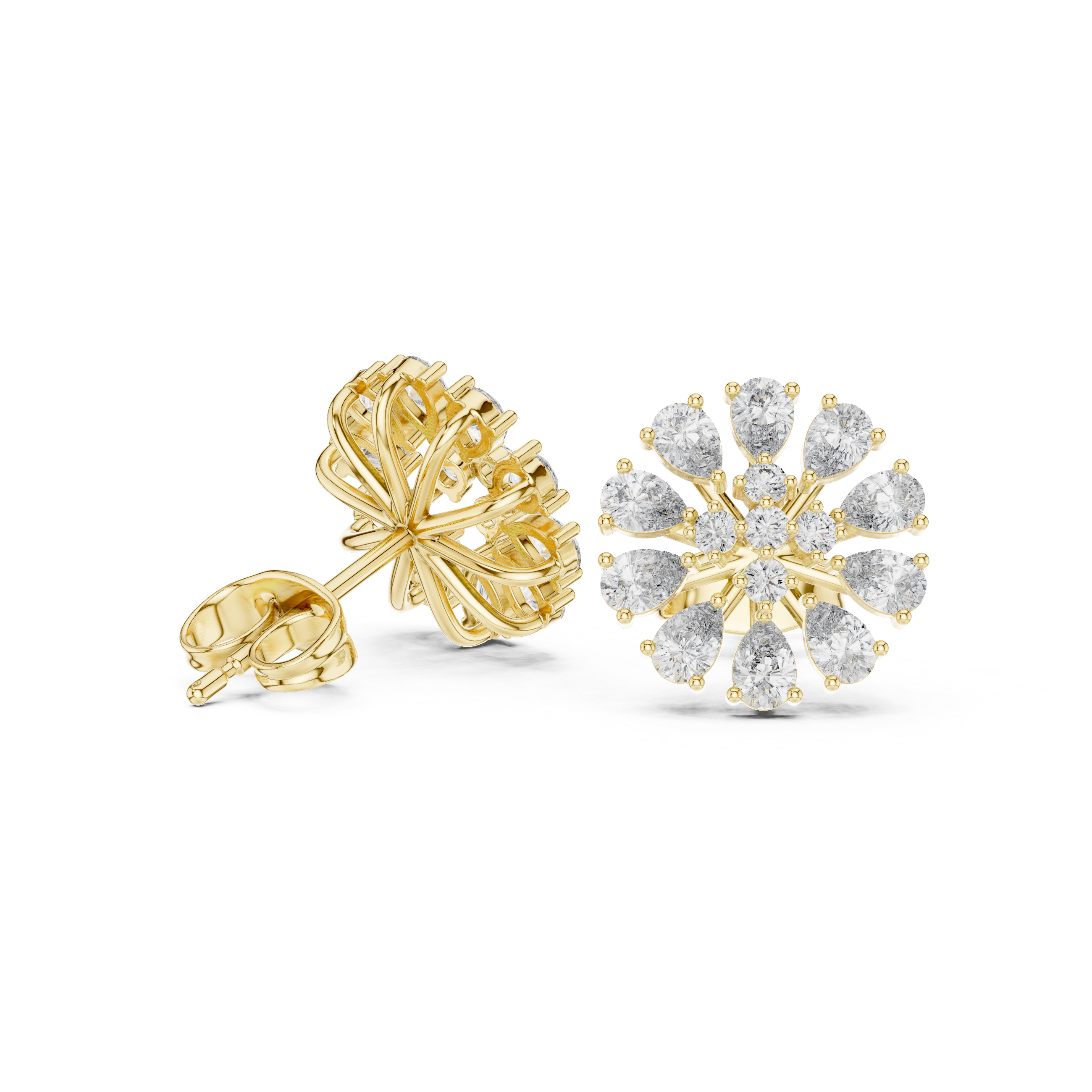 Articulated Chain Diamond Stud Earrings in Yellow Gold - VYKA Diamonds