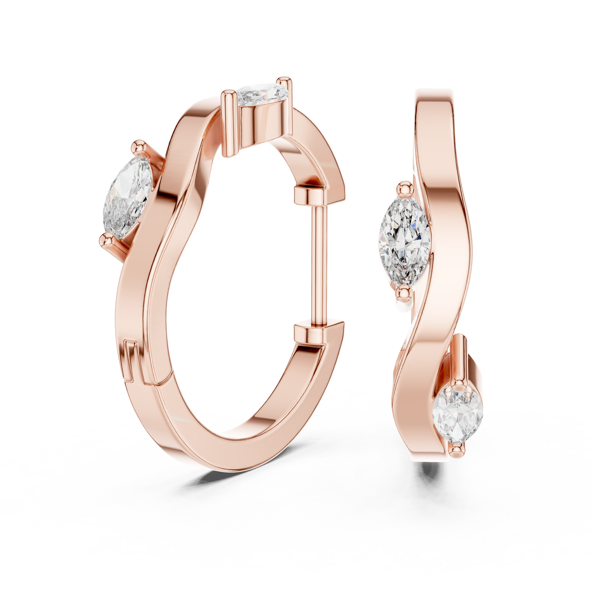 Marquise Wave Diamond Earrings in Rose Gold - VYKA Diamonds