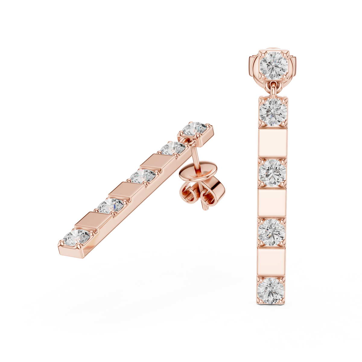 أقراط متدلّية بقضيب من الألماس in Rose Gold - VYKA Diamonds