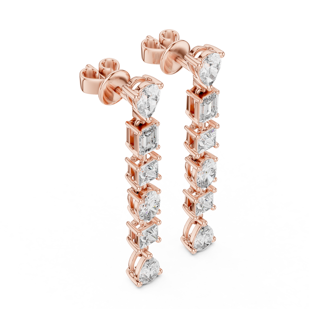 Mixed Cut Cascade Diamond Drop Earrings in Rose Gold - VYKA Diamonds