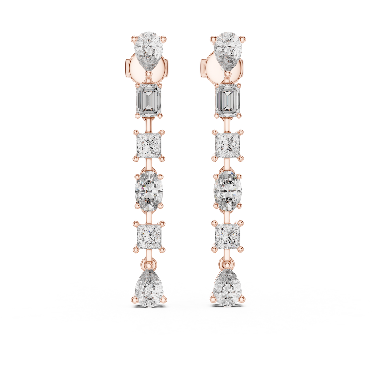 Mixed Cut Cascade Diamond Drop Earrings in Rose Gold - VYKA Diamonds