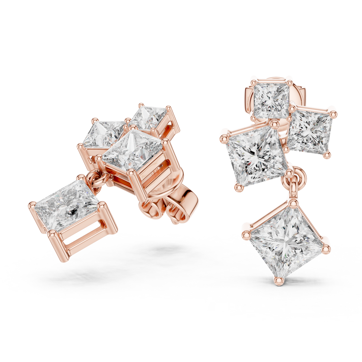 Princess Cut Cluster Drop Earrings