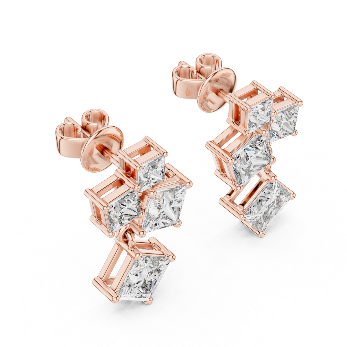 Princess Cut Cluster Drop Earrings