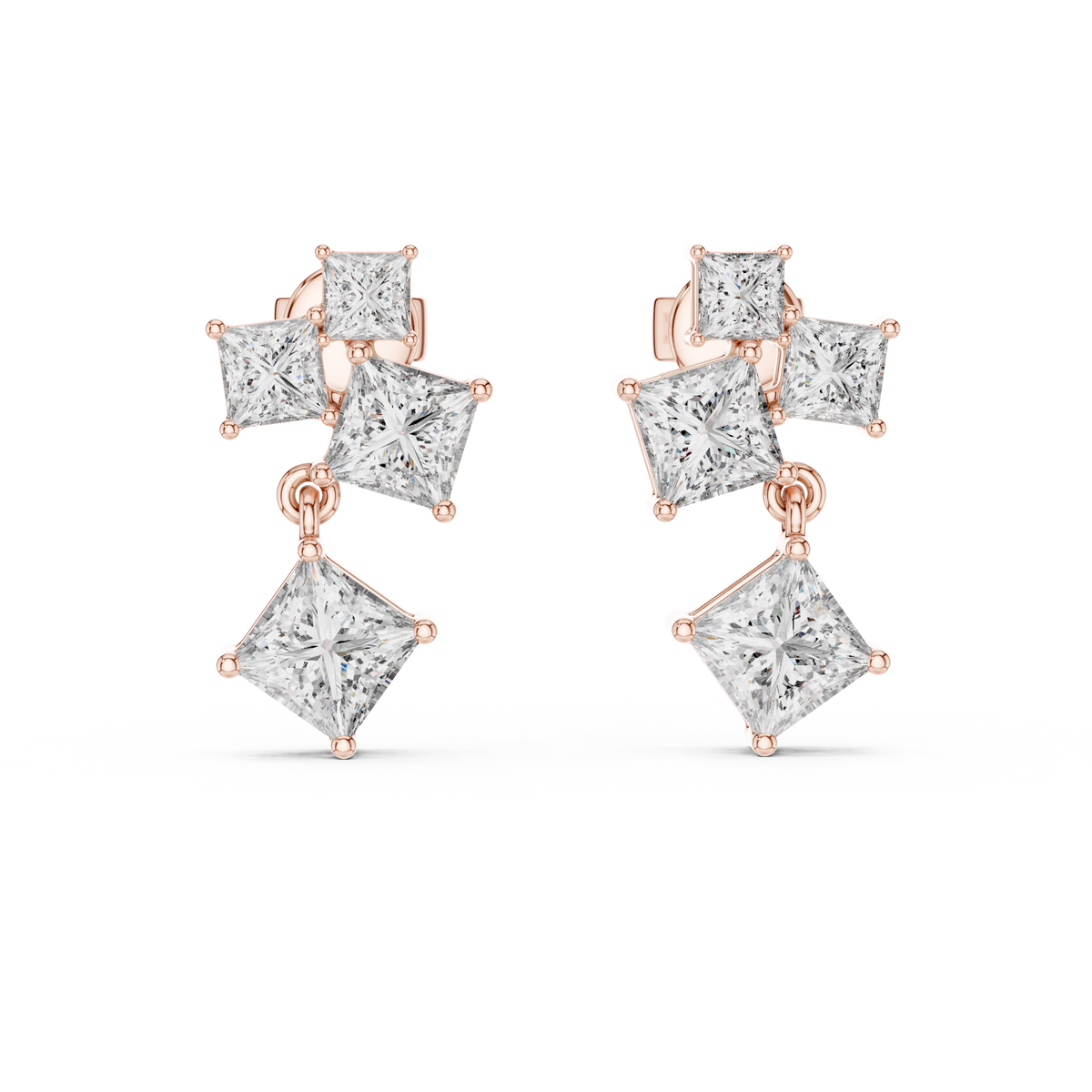 Princess Cut Cluster Drop Earrings