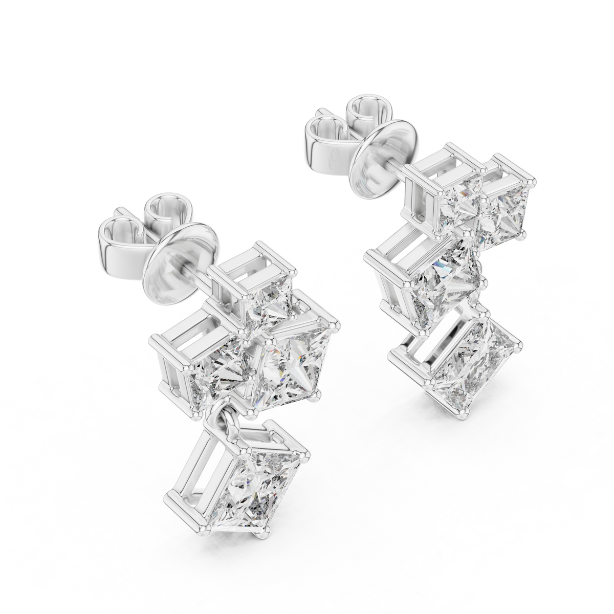 Princess Cut Cluster Drop Earrings