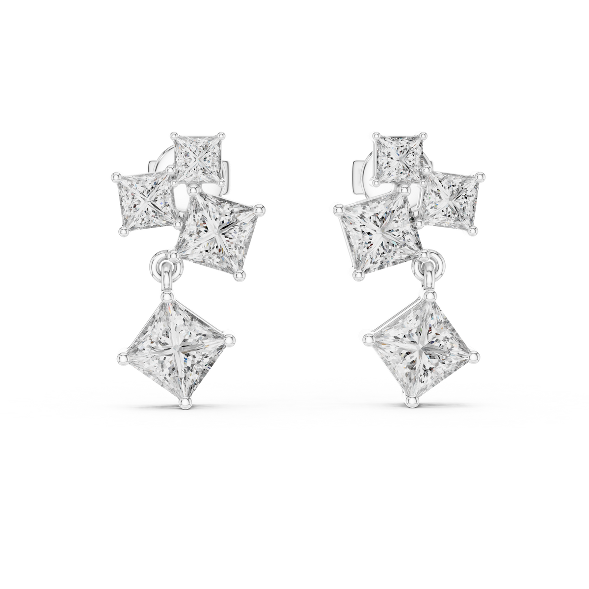 Princess Cut Cluster Drop Earrings